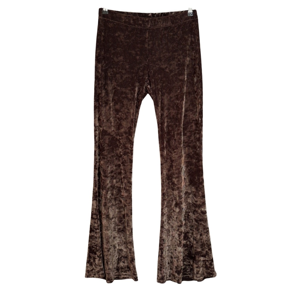 Deborah Viereck Ribbed Velour‎ Pants L Copper Black Stripe Y2K Bell Bottom Flare